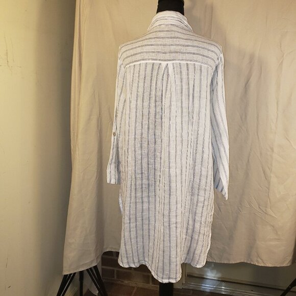 Women's Rosemarine White w/Blue stripes Oversized Button-Down Linen Shirt - L - Picture 3 of 4